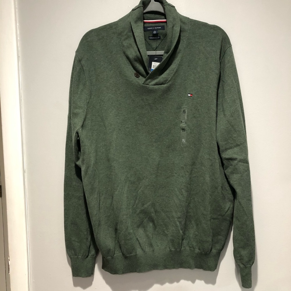 NEW Tommy Hilfiger V Neck Collar Green Sweater Size XL